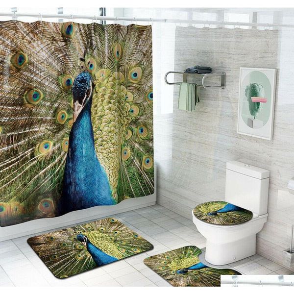 

4pcs/set bathroom polyester shower curtain non slip toilet c sqchyz ppshop01