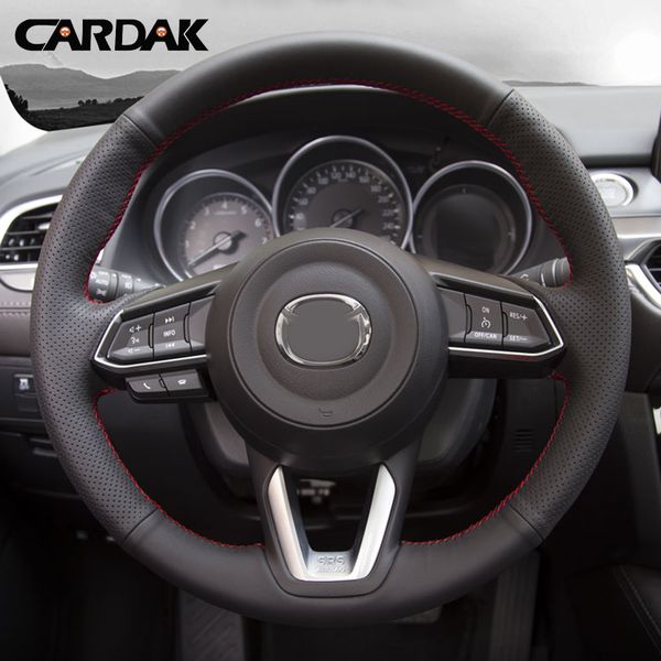 

diy black artificial leather hand-stitched car steering wheel cover for mazda cx-3 cx3 cx-5 cx5 2017 2018 car steering covers
