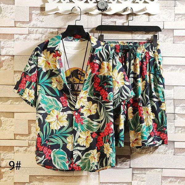 

men's tracksuits printed beach shirts short sleeve men summer sets stand collars streetwar tees+shorts fashion mens set1, Gray
