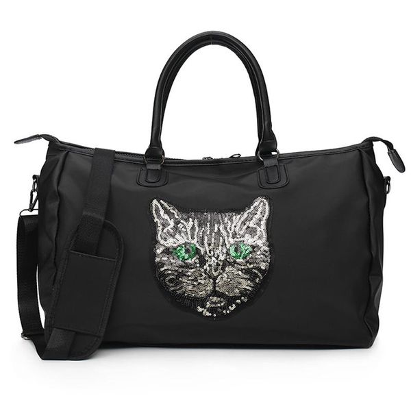 

totes женщины сумки мода блестящий обесцвечивание блестки cat украшения сумки персонализированный красочные дорожная сумка на ремне