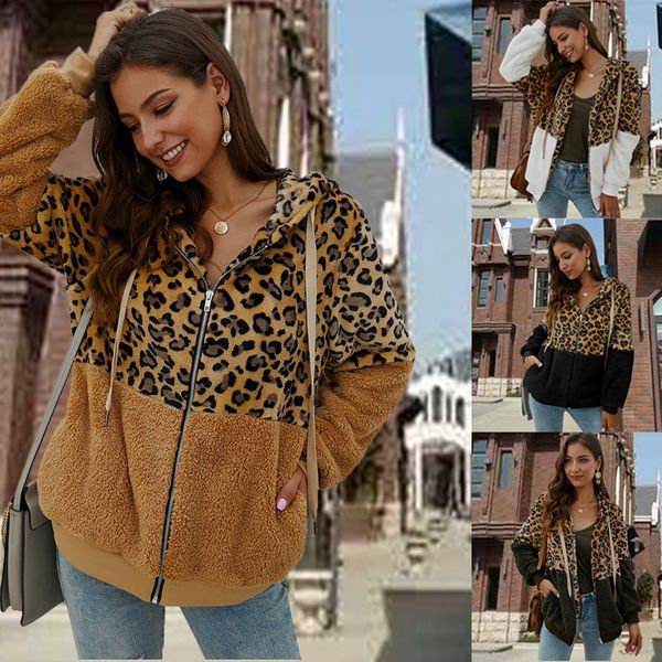 

aprilgrass winter coat women hoodies fleece sweatshirts autumn jacket outwear leopard chaquetas mujer pull femme sudadera mujer, Black;brown