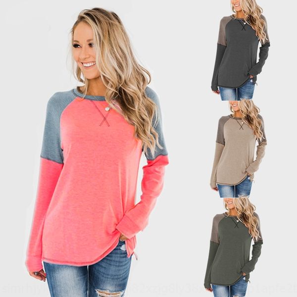 

2019 women's long sleeve splicing coat round neck casual loose 2019 women's long sleeve splicing coat t-shirt round neck casual t, White