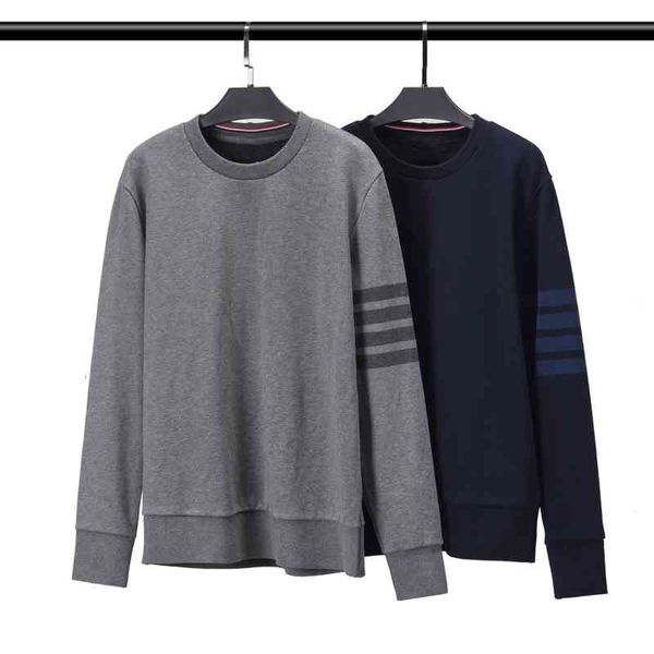 

men's hoodies & sweatshirts tb browin men sweater long sleeve cotton o-neck pullover striped korean design casual women couple wear aut, Black
