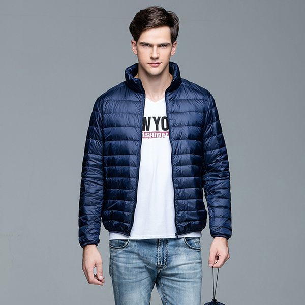 

2019 new autumn winter clothes, korean fashion, light and thin, short stand collar down jacket, men's coat, big size fashion, Black
