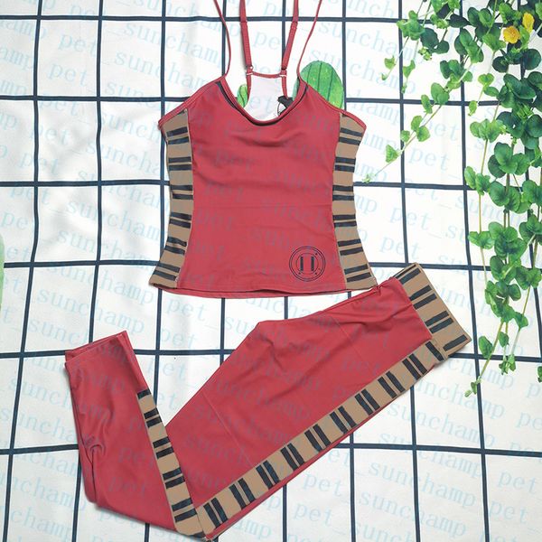 

sling yoga outfits home textile women letter vests tights summer breathable sport two pieces set