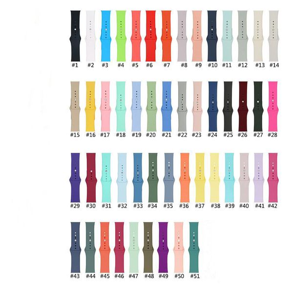 

51 color new colors watch band wrist strap for apple adapters accessories silicone sport bands for iwatch 38/42 s/m 42/44 l/m