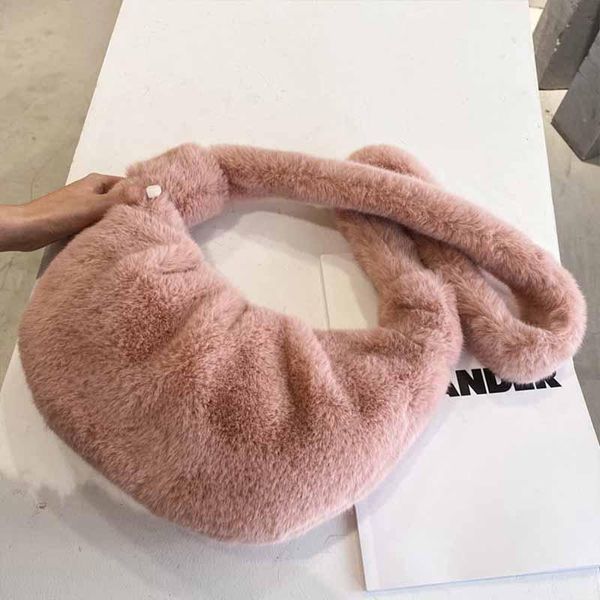 

2020 new winter fluffy handbags retro crescent bag ladies plush faux fur bags simple one-shoulder travel messenger crossbody bag