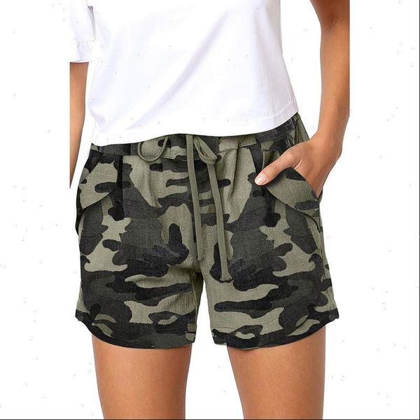 

summer camouflage shorts women drawstring elastic waist shorts ladies loose casual cotton army military short for women, White;black