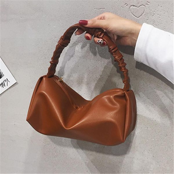

vintage pu leather pure color small armpit bags for women simple designer handbags female textured quality wild shoulder bag sac
