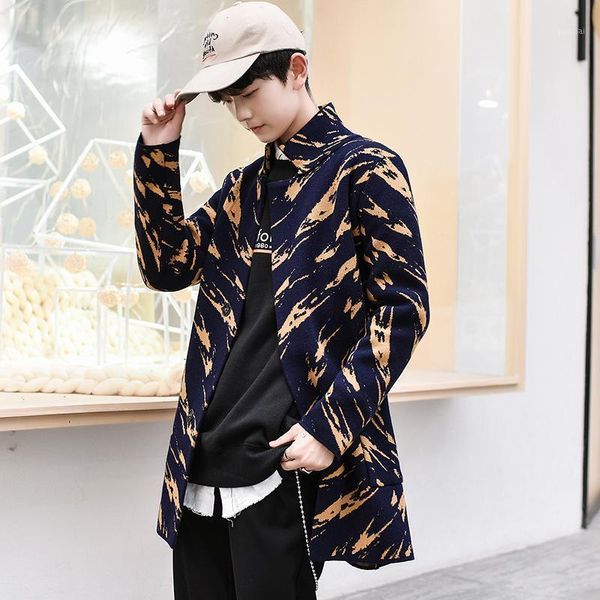 

autumn winter new men's sweater knitted cardigan fashion slim in the long cape coat streetwear hip hop1, Black;brown
