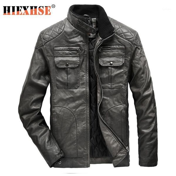 

hiexhse mens leather jackets motorcycle stand collar zipper pockets male us size pu coats biker faux leather fashion outerwear1, Black