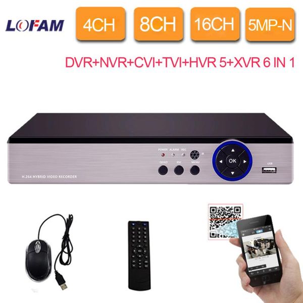 

lofam dvr 4ch 8ch 16ch 5mp n cctv dvr video recorder h.265 home surveillance security nvr hybrid for ahd analog ip cameras, Black;white