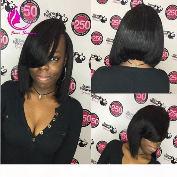 

short bob front lace wigs for black women virgin brazilian full lace front human hair bob wigs 150% high density wig side bang, Black;brown