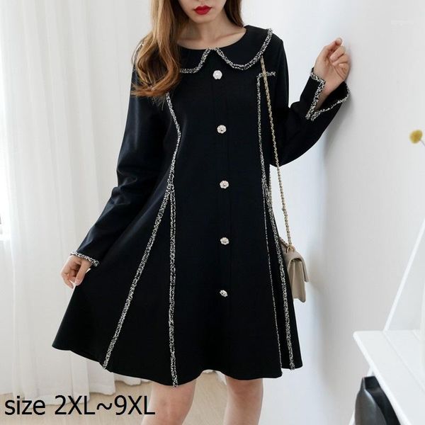 

size 8xl 9xl plus size dress for women elegant o neck black dress casual loose female long sleeve vestidos chic dresses1, Black;gray