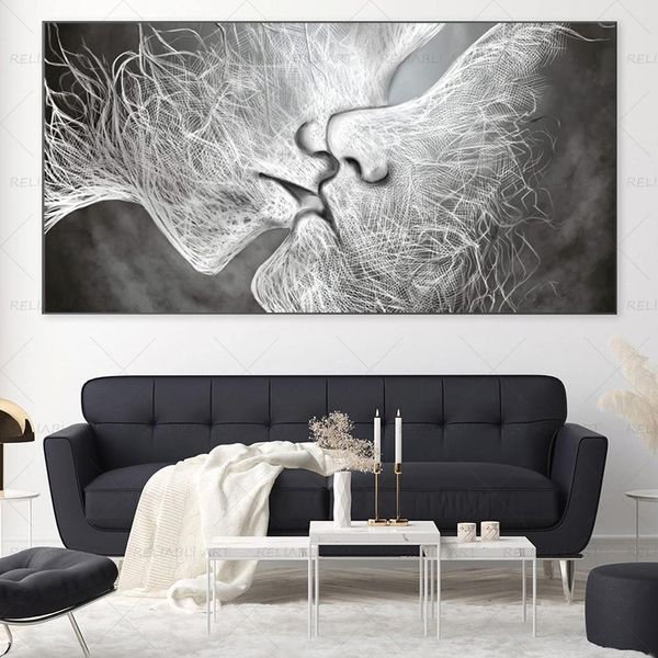 Preto e branco Beijo abstrato Pôsteres e impressões Pintura de lona Fotos de arte para sala de estar Modern Home Decor Cuadros