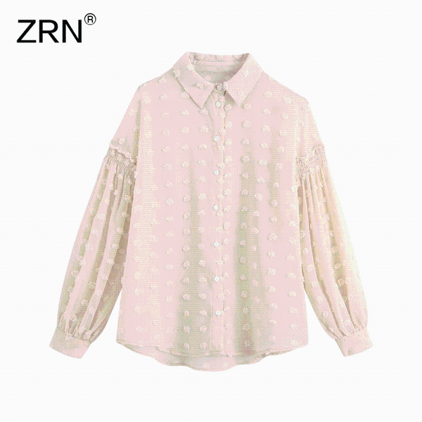

women 2021 fashion vintage dot translucent blouses casual smock blouse office lantern sleeve chiffon shirts blusas, White