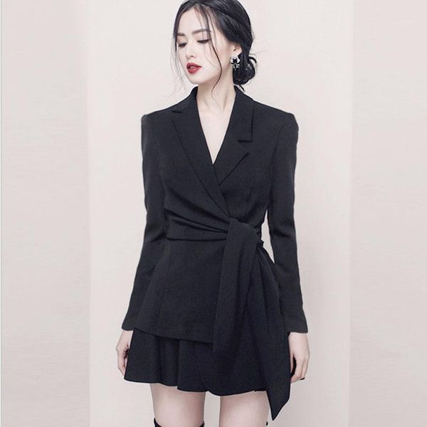 

fashion women skirt suits lace up notched slim blazer jackets and mini skirts two pieces blazer skirt set female outfit 20201, White