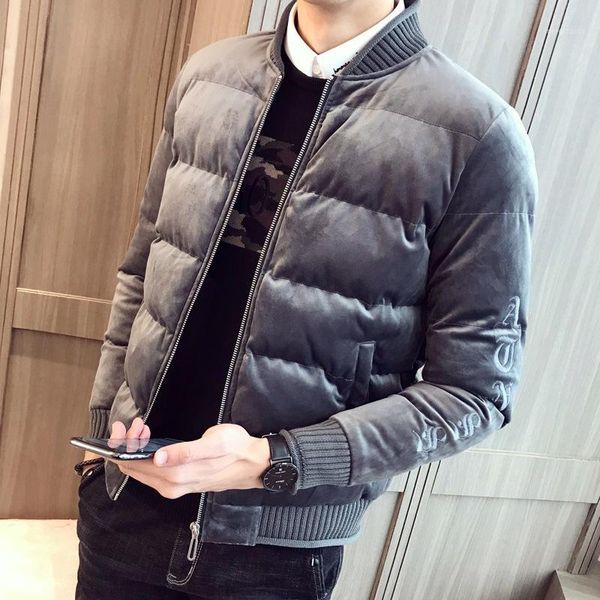 

velvet cotton-padded jacket in winter winter jacket male students cultivate one's morality leisure new youth embroidered coat1, Black;brown