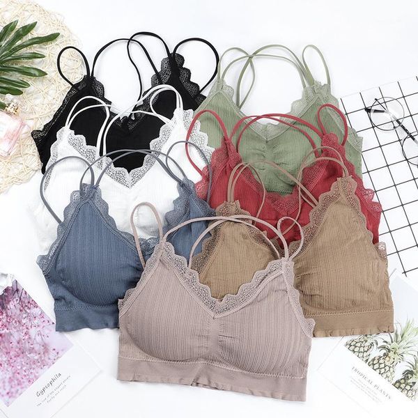 

bras lace borderless steel ring girl underwear bra strap cross beautiful back seamless tube wrap chest1, Red;black