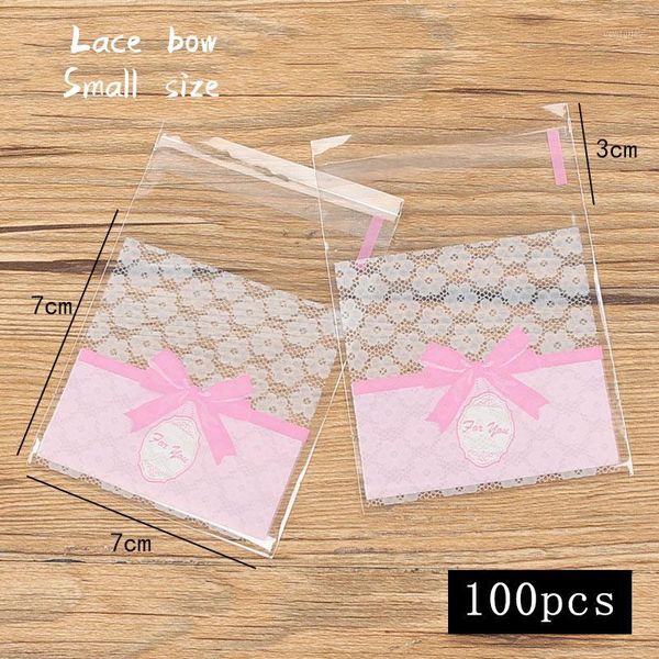 

gift wrap 100pcs/lot cookie packaging bag lace flowers pink bow snack wedding party homemade biscuit package candy bag1