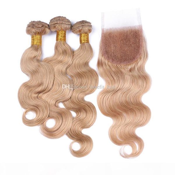 

body wave blonde 27 human уток волос с закрытие 3bundles с 4x4 закрытие strawberry blonde hair 3 связки с кружевом закрытие, Black