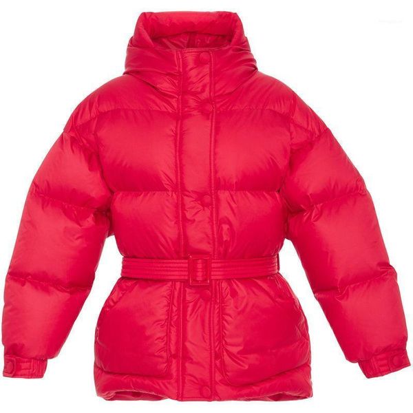 

2020 winter new fashion street designer brand womens 90% duck down jacket pretty girls outerwear coat with belt1, Black