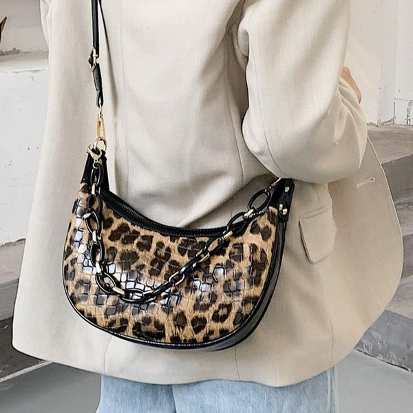 

s.ikrr leopard pu leather vintage half moon bag 2020 women's crossbody shoulder handbags women travel designer hand bag