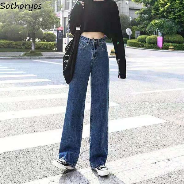 

jeans women vintage wide-leg high-waist mopping all-match womens denim trousers retro loose ins solid korean style stylish chic1, Blue