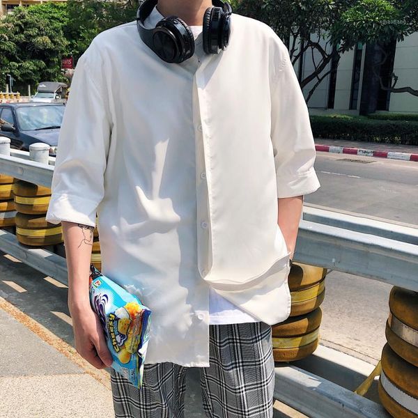 

men's casual shirts 2021 spring and summer models korean version of the trend loose youth solid color long-sleeved shirt streetwear 1, White;black