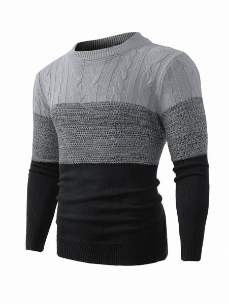 

men color block cable knit sweater n22u#, White;black