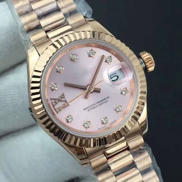 

26mm watches 18k gold stainless steel solid clasp date automatic movement mechanical womens watch ladies dress watch delivery, Slivery;brown