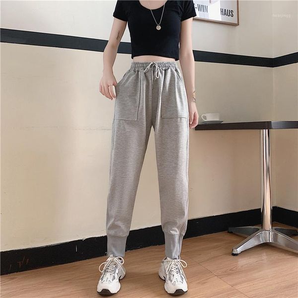 

bjyl refreshing handsome high waist beam feet all-match sports pants female summer thin loose casual capri harem pants1, Black;white