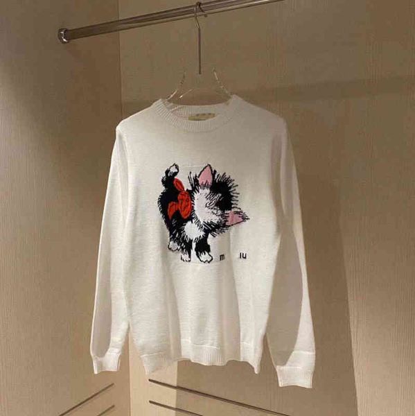 

2022 factory wholesale new autumn animal embroidery temperament leisure loose commuting crew neck comfortable pullover sweater couple, Black
