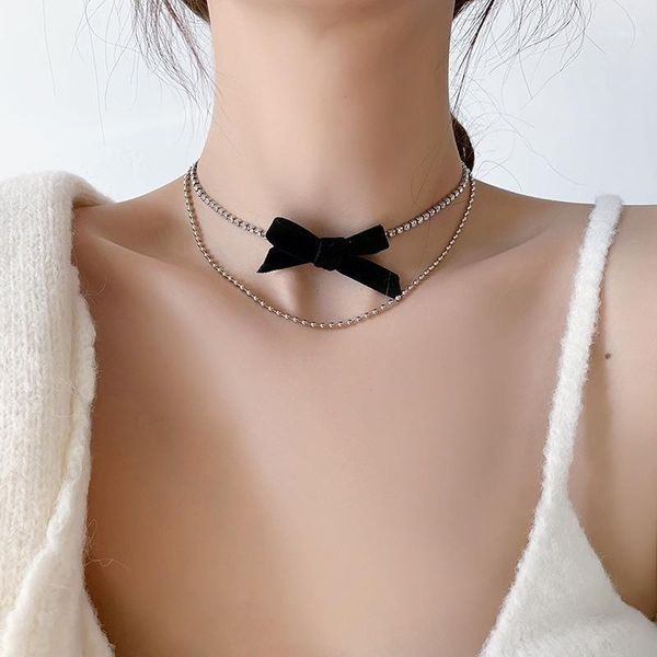 

chokers minar luxury bling rhinestones bowknot necklace for women girl black velvet tie bow necklaces elegant accessories1, Golden;silver
