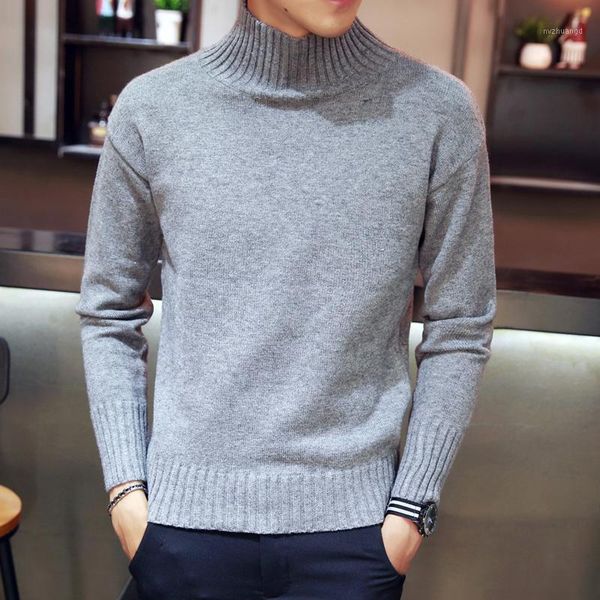 

fashion men winter warm pullover classic solid color half turtleneck sweater men slim fit knitwear soft casual sweaters1, White;black