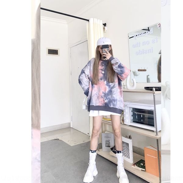 

niypb 2020 sweater internet celebrity autumn series street high new style tie-dyed sweater women's mid-length loose slimming long sleev, Black