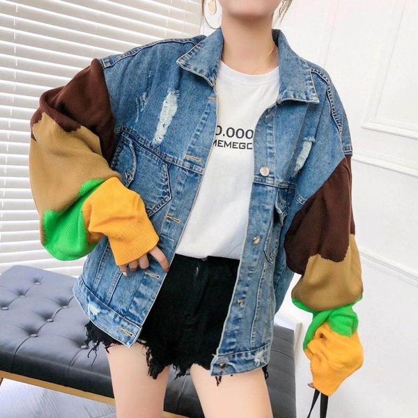 

fall 2021 new loose and perforated short denim jacket1, Black;brown