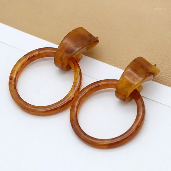 

aensoa vintage acrylic resin round pendant drop earrings fashion brown acrylic geometric statement dangle earrings for women1, Silver