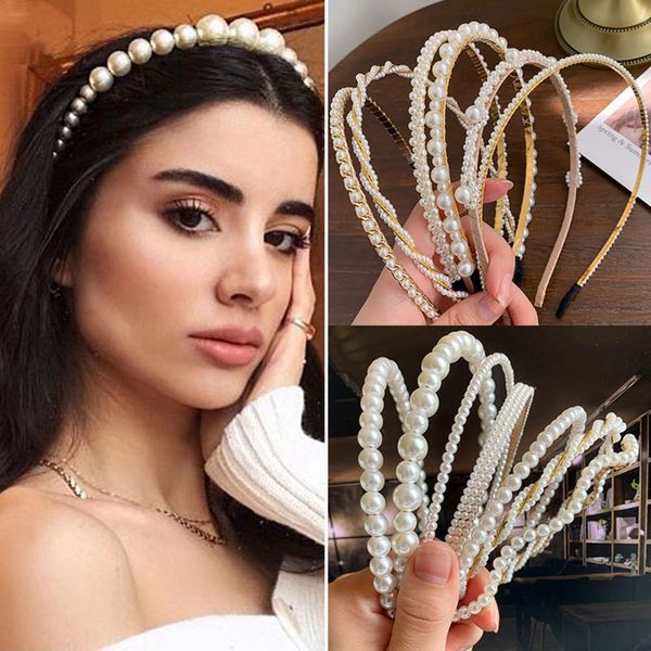 

elegant simulated pearl beads hairband hair accessories 2020 fashion width hair hoop headband hair bands for women wholesale, Silver