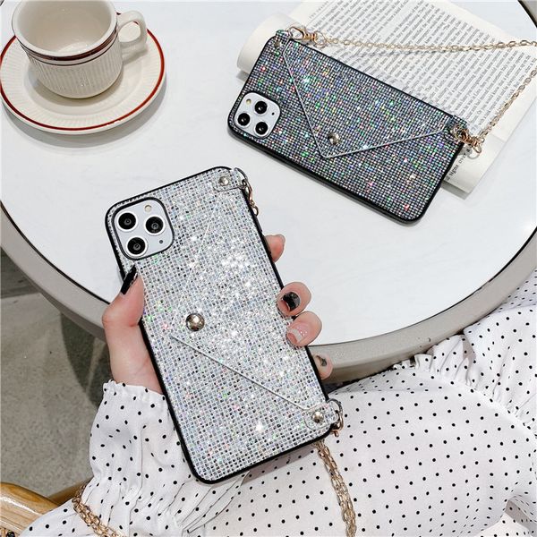 

flash diamond luxury iphone12case suitable for 11pro max 12mini mobile phone cases iphone12 soft case8p lanyard se coin purse 7 female
