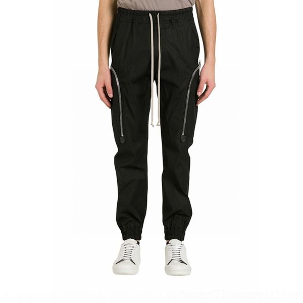 

g8buh trendy ri owens dark overalls sports slim pants multi-zipper ro fit foot-binding casual sports stitching overalls men's and women, Blue