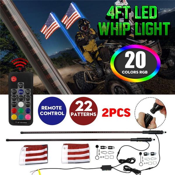 

1pair led whip light 3/4ft rgb muti color bendable wireless remote control flagpole lamp light dc12v+america flag with base1