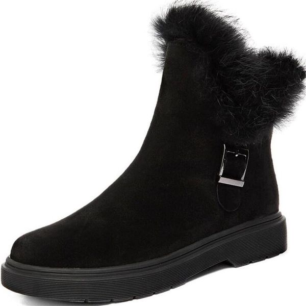 

new black matte cowhide hair decoration leather boots women boots flat increase within snow winter warm shoes