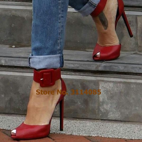 

ladies brand red black matter peep toe high heel pumps big square buckle strap dress shoes dropship gladiator pumps plus siz