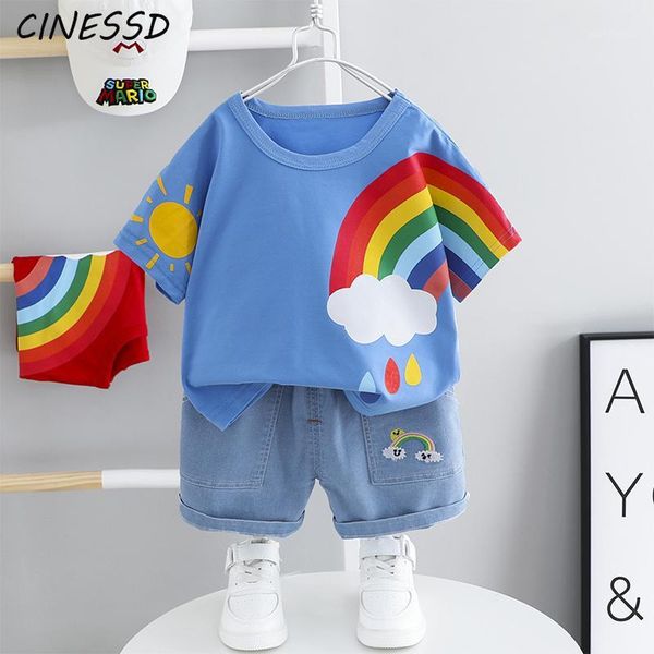 

clothing sets 2021 summer baby boys girls toddler infant short sleeve rainbow t shirt shorts children kids 0-3years1, White