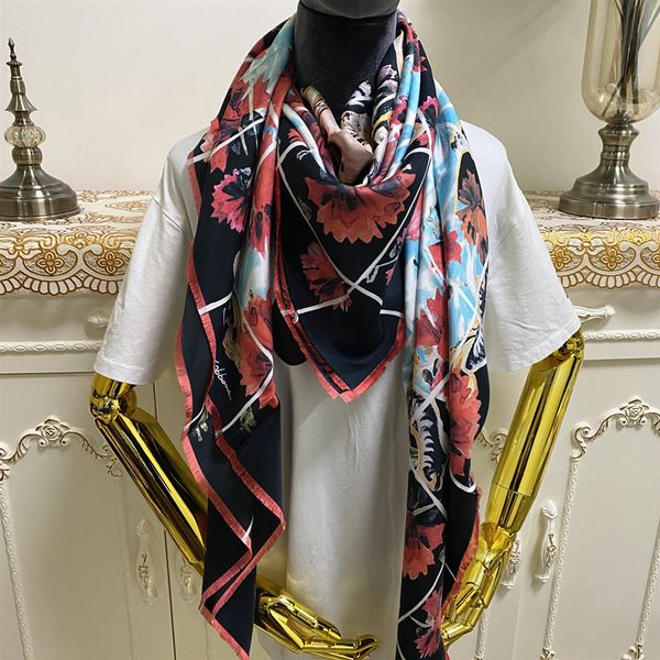 

quality style good square scarves women's silk 100% pint letters color material new black flowers 130cm size 130cm - pattern ltvui, White;black