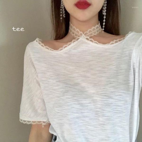 

rugod 2020 new arrival casual halter women t shirt spring summer stylish female short sleeve lady t shirt camiseta feminina1, White