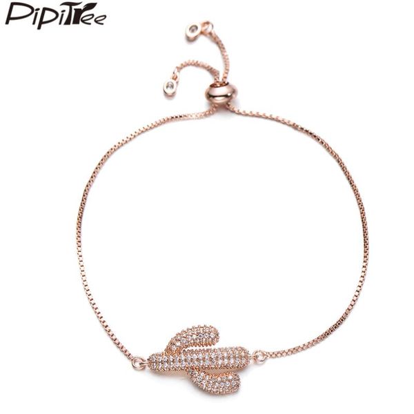 

pipitree luxury full micro paved cubic zirconia cactus bracelet copper slider chain charm bracelets & bangles for women jewelry, Golden;silver