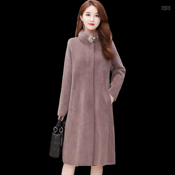 

mink woolen coat medium long women's winter parka jacket 2020 new plus size thick warm woolen coats women's overcoat1, Black
