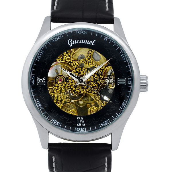 

european and american fashion high-end source of origin popular hollow-out automatic mechanical watch waterproof fashion mens watch wholesal, Slivery;brown